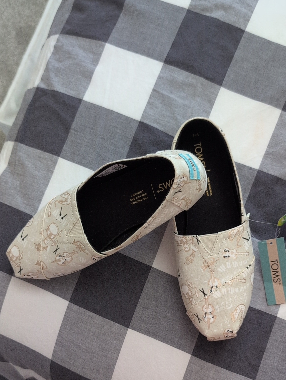 Toms Cream Printed Slip-On Flats